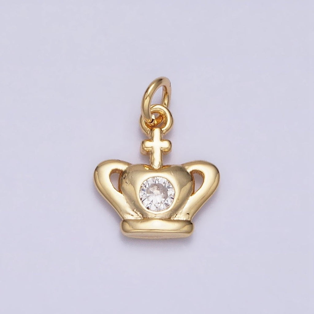 16K Gold plated Mini Royal Crown Coronation Cross Clear CZ Add-On Charm | AC1156 - DLUXCA