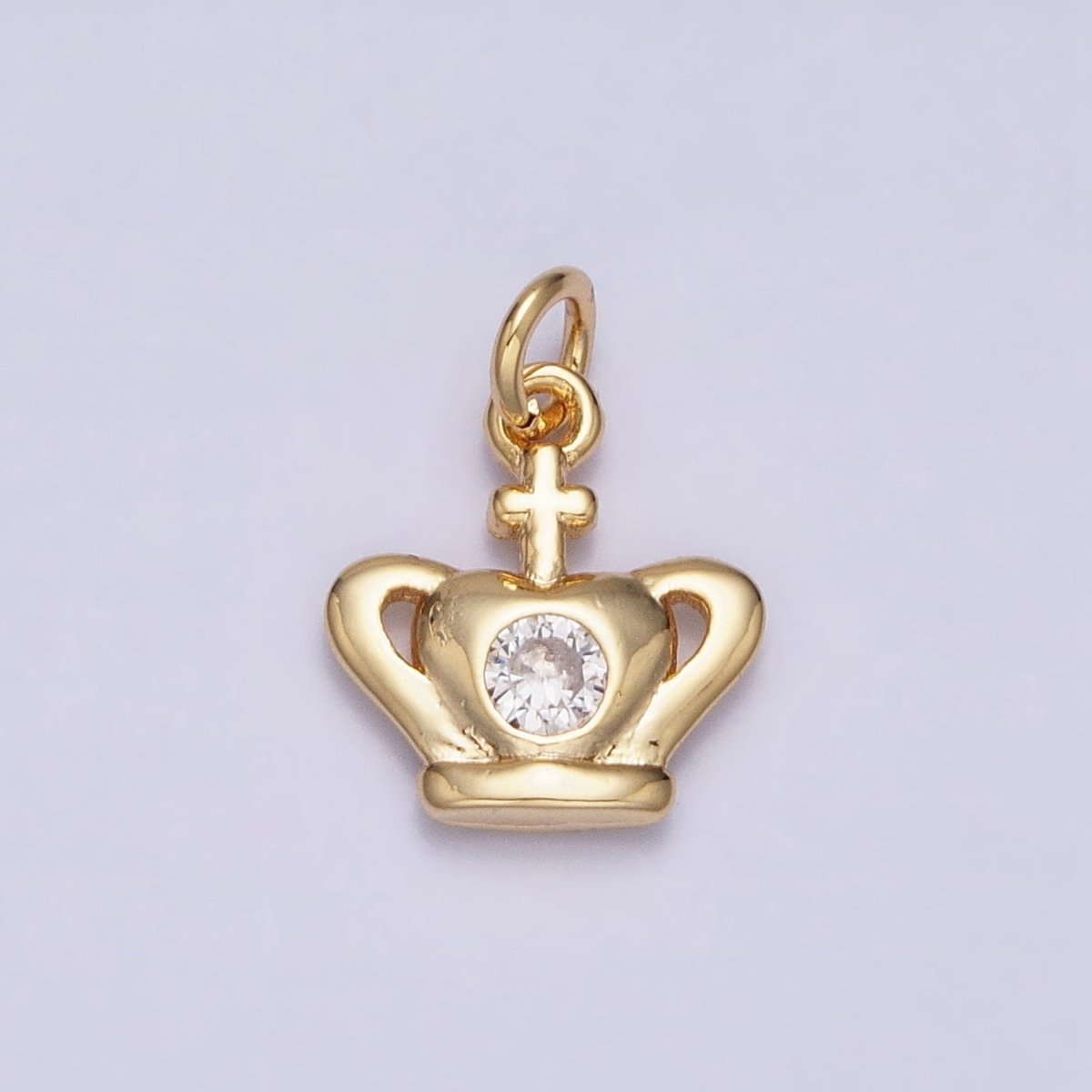 16K Gold plated Mini Royal Crown Coronation Cross Clear CZ Add-On Charm | AC1156 - DLUXCA