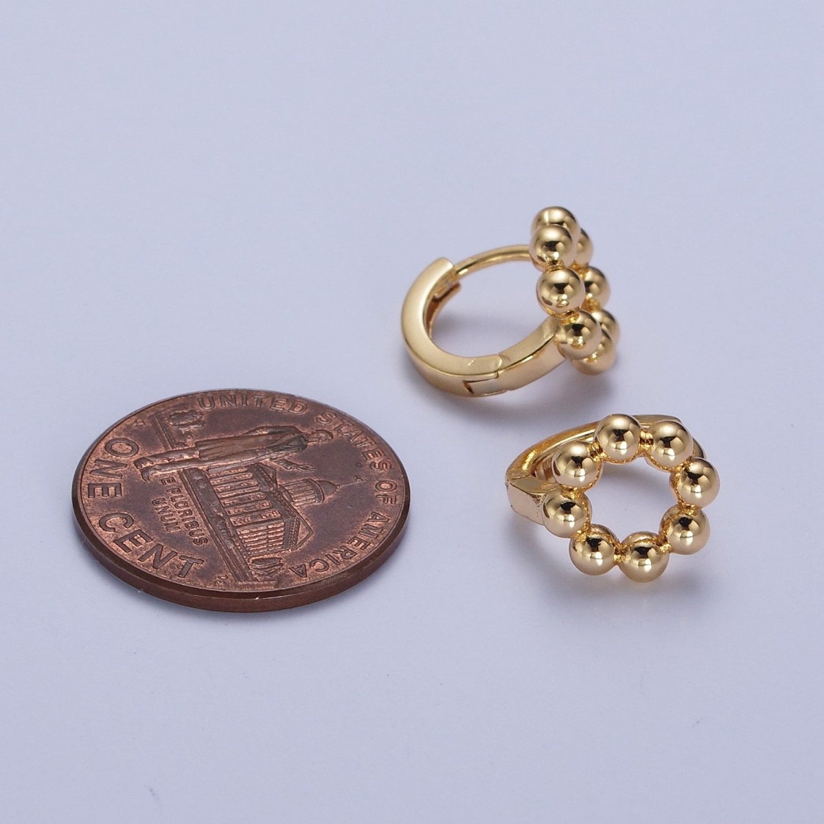 16K Gold plated Minimalist Round Beaded Bubble Ball Huggie Hoop Earrings | X-849 - DLUXCA