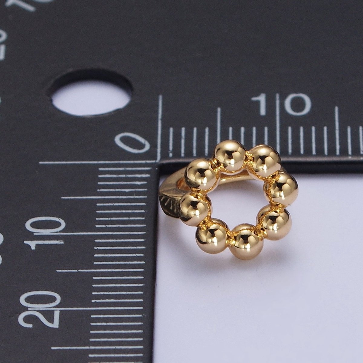 16K Gold plated Minimalist Round Beaded Bubble Ball Huggie Hoop Earrings | X-849 - DLUXCA