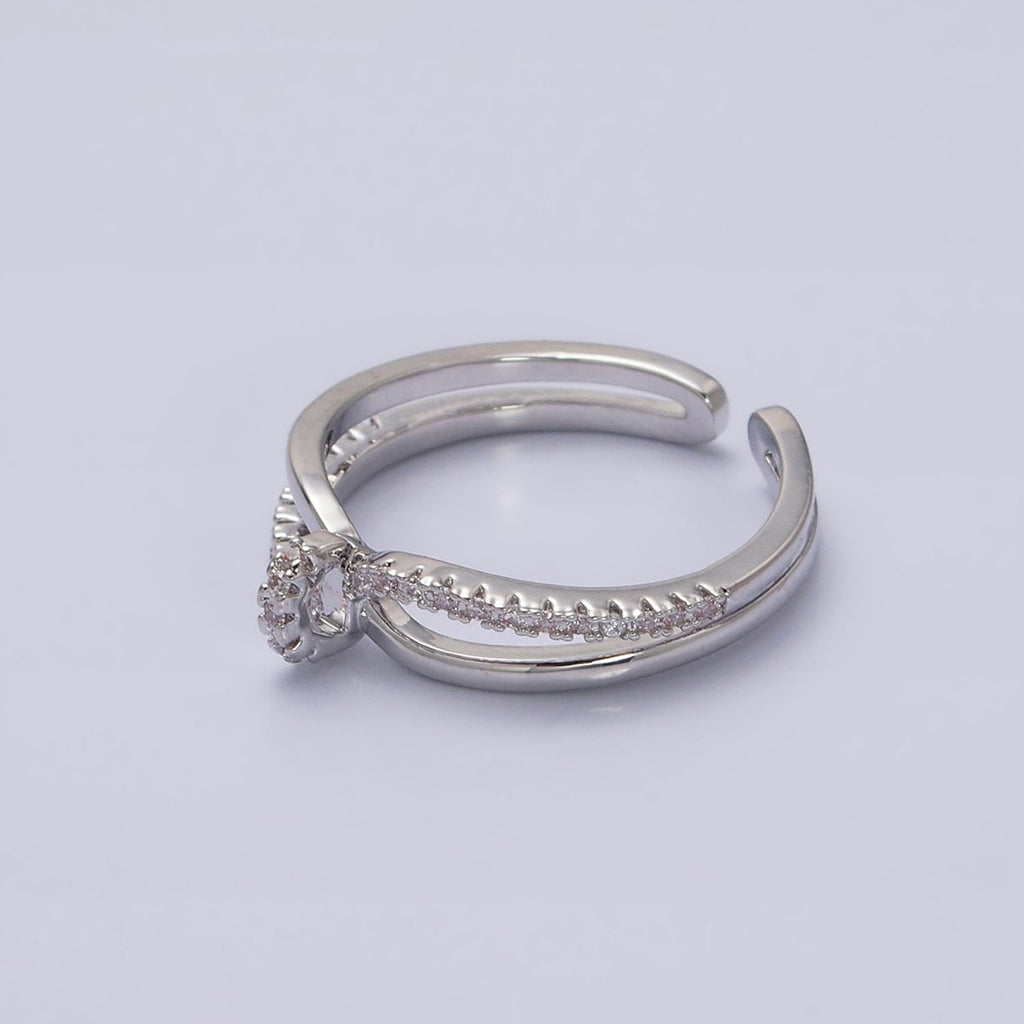 16K Gold plated Mirco Paved Knot Double Band Ring in Gold & Silver | O-1629 O-1630 - DLUXCA