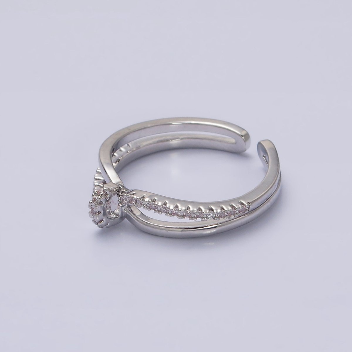 16K Gold plated Mirco Paved Knot Double Band Ring in Gold & Silver | O-1629 O-1630 - DLUXCA