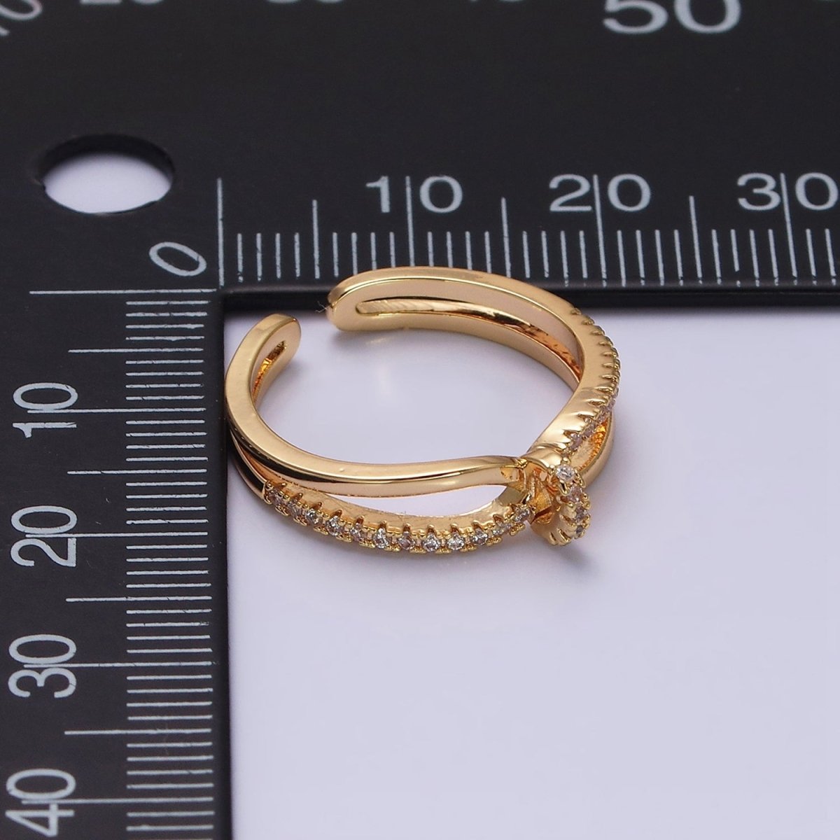 16K Gold plated Mirco Paved Knot Double Band Ring in Gold & Silver | O-1629 O-1630 - DLUXCA