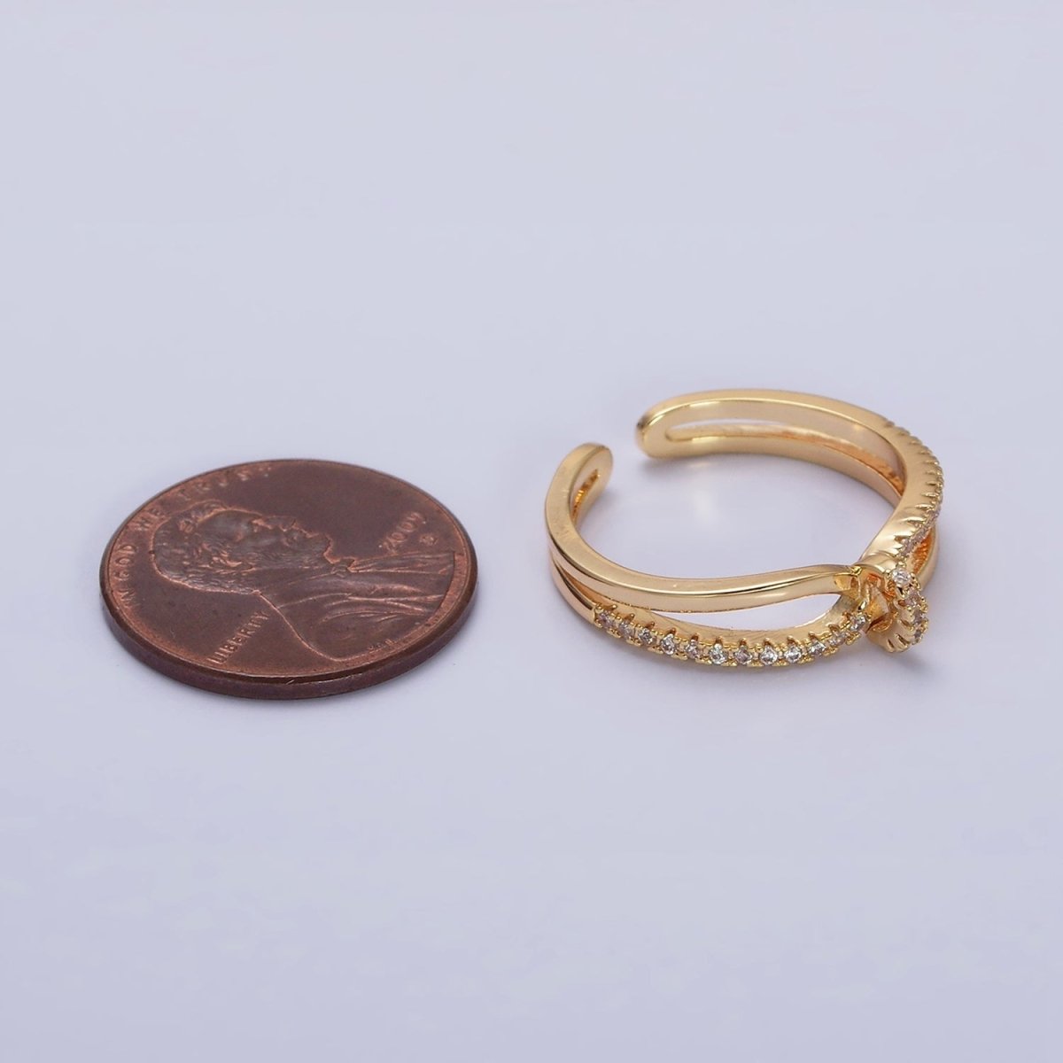 16K Gold plated Mirco Paved Knot Double Band Ring in Gold & Silver | O-1629 O-1630 - DLUXCA