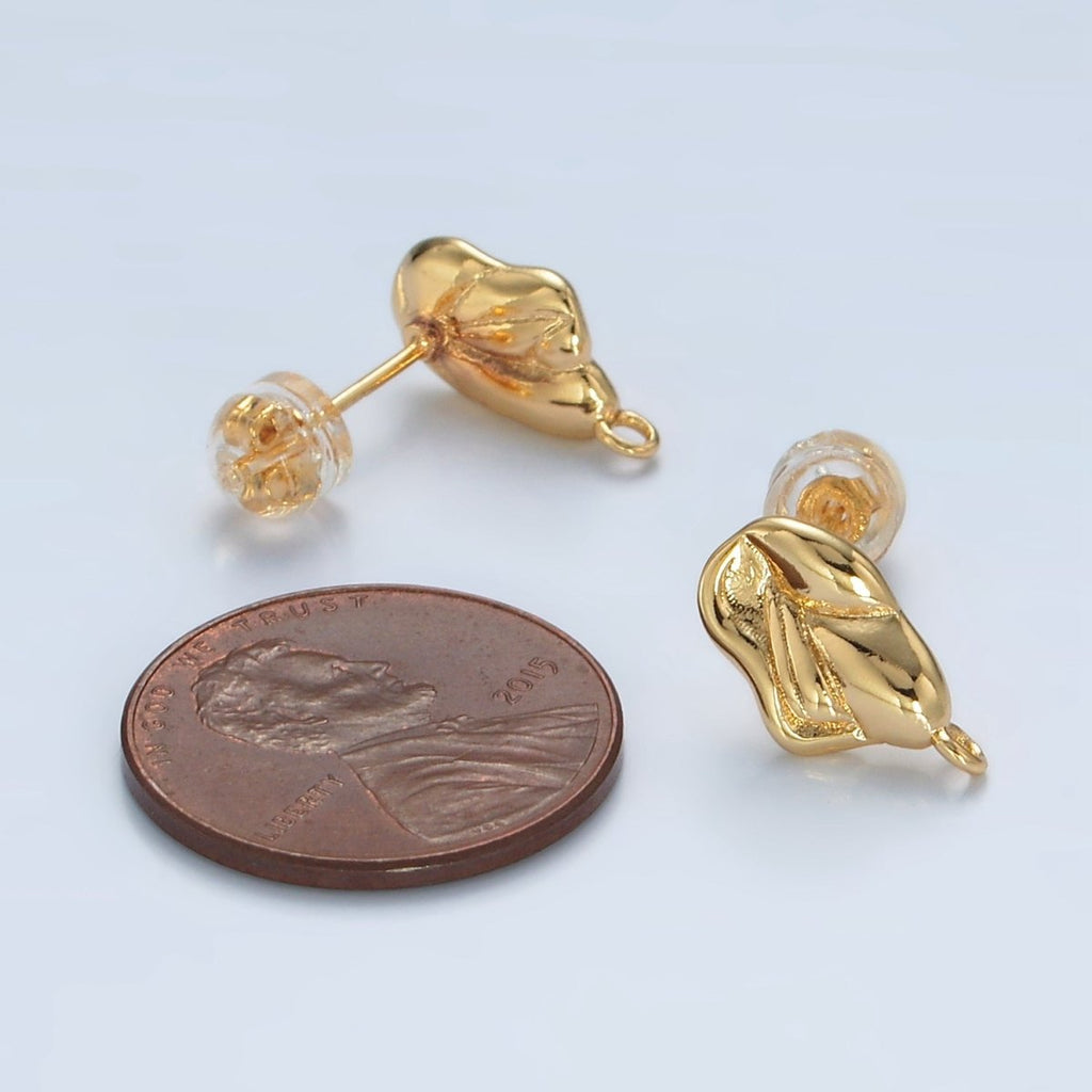 16K Gold plated Molten Hammered Drop Stud Earrings Findings in Gold & Silver | Z836 Z837