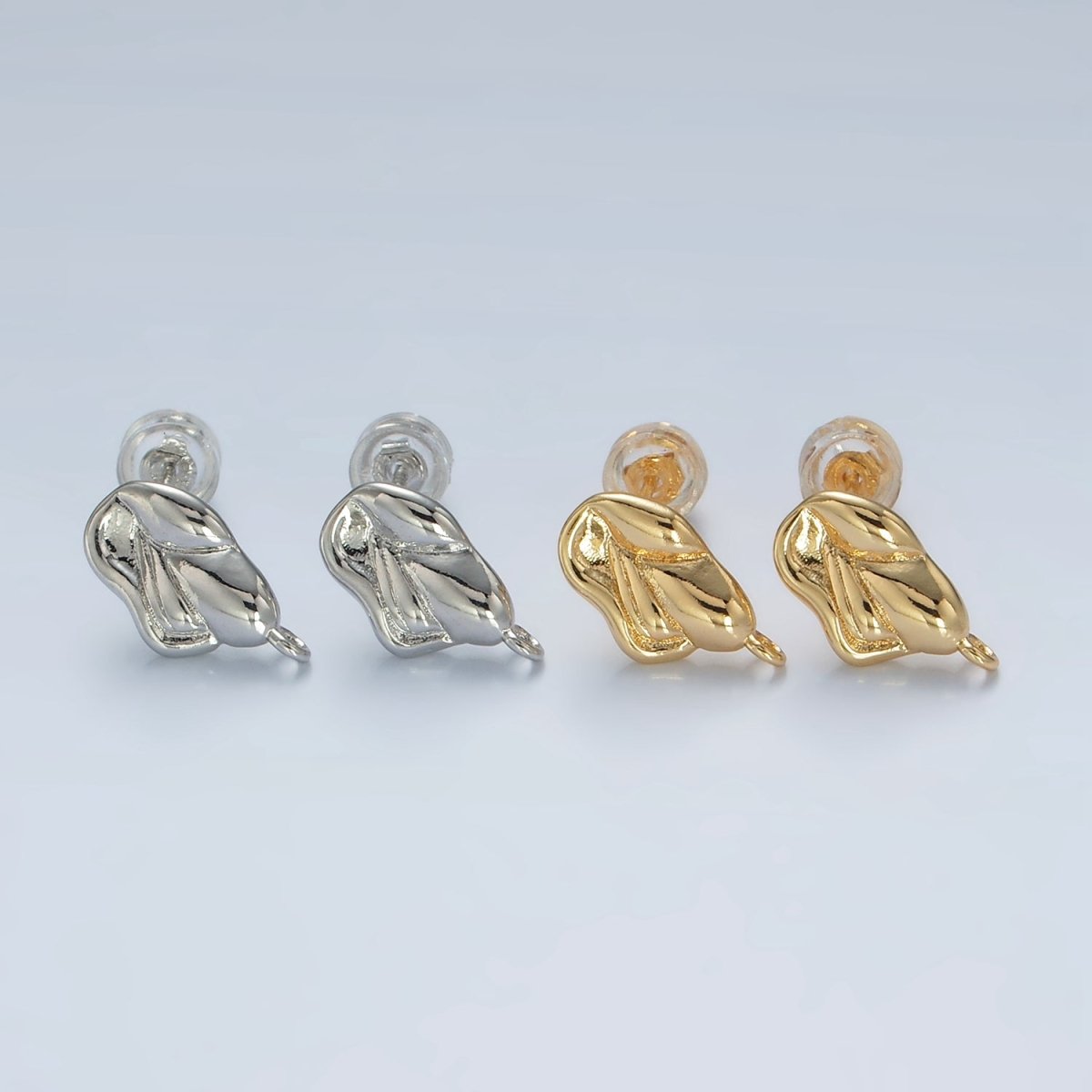 16K Gold plated Molten Hammered Drop Stud Earrings Findings in Gold & Silver | Z836 Z837