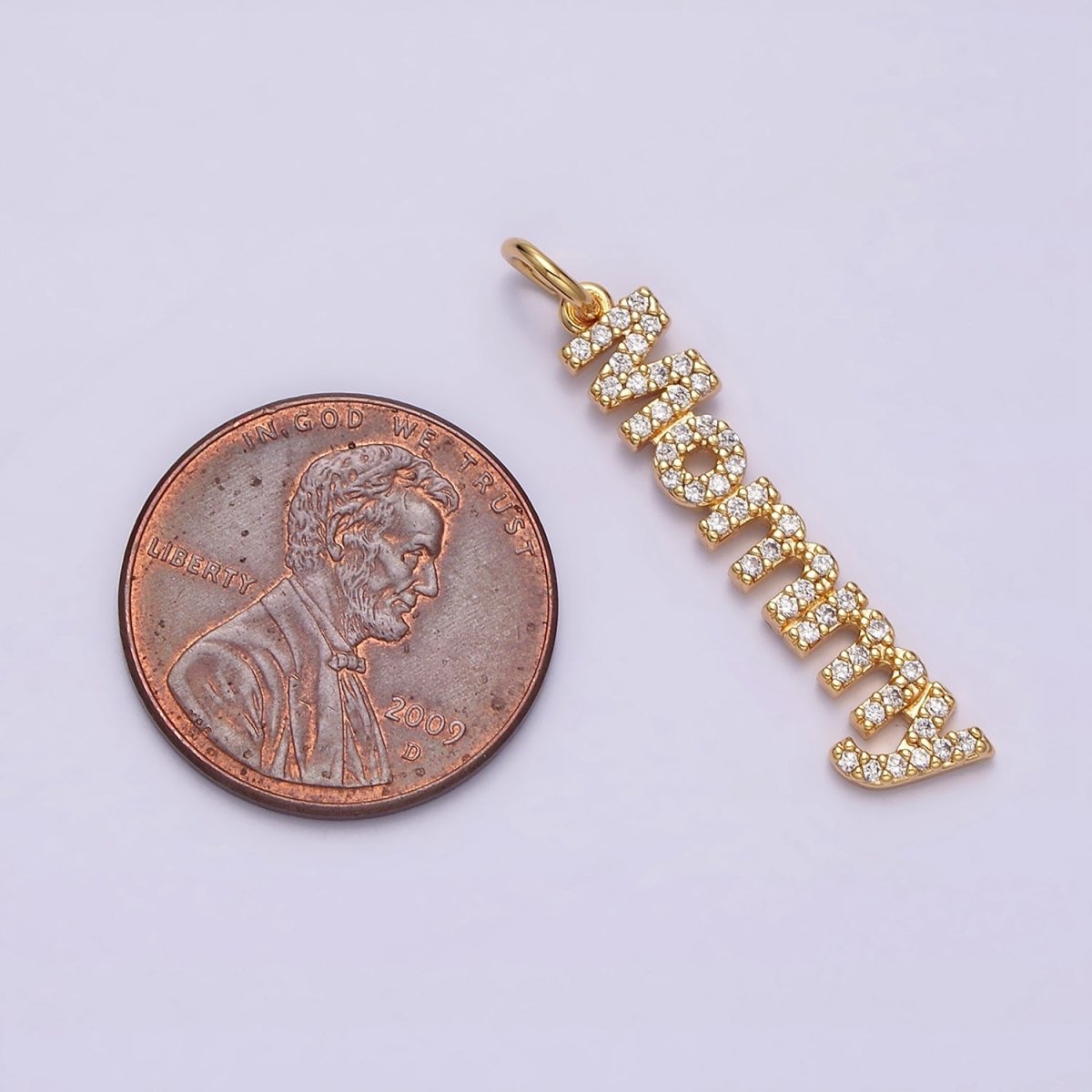 16K Gold plated "Mommy" Script Micro Paved CZ Add-On Charm in Gold & Silver | AC1369 AC1370 - DLUXCA