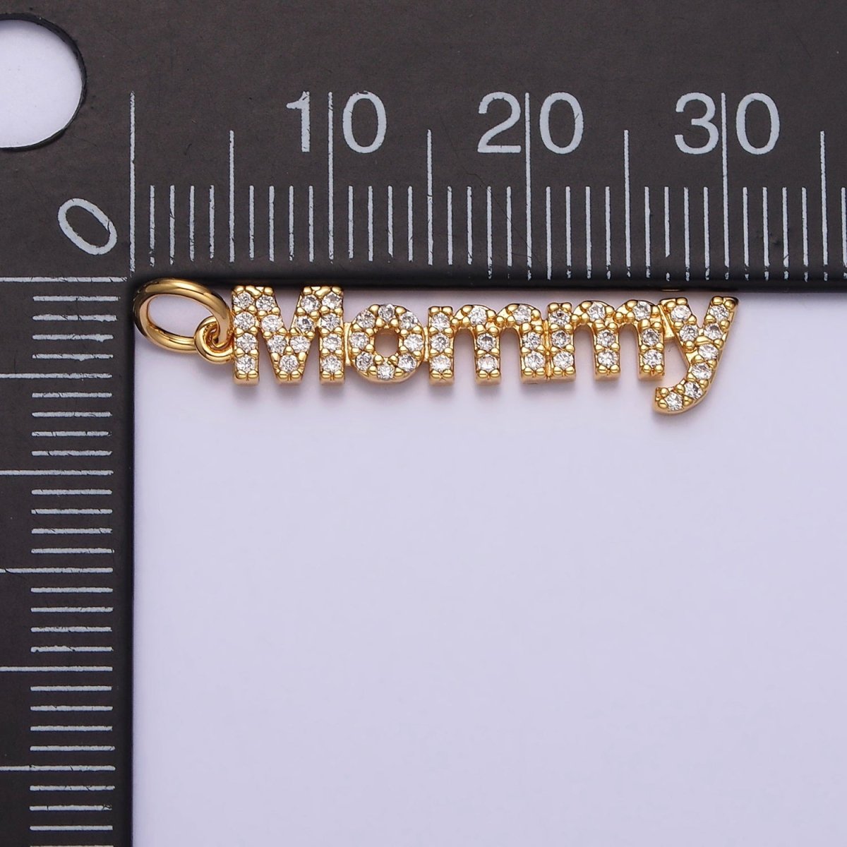 16K Gold plated "Mommy" Script Micro Paved CZ Add-On Charm in Gold & Silver | AC1369 AC1370 - DLUXCA