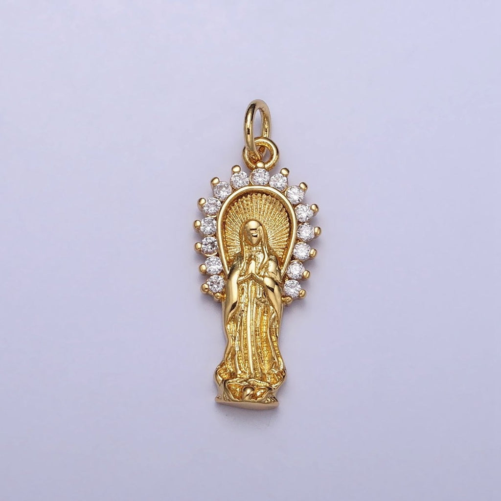 16K Gold plated Mother Mary Lady Guadalupe CZ Outline Charm in Gold & Silver | AC1280 AC1281 - DLUXCA