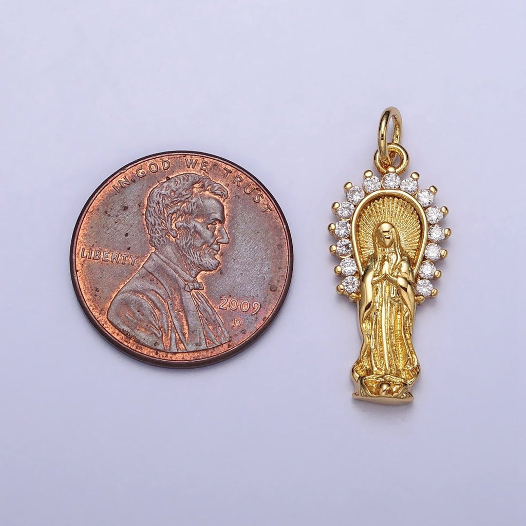 16K Gold plated Mother Mary Lady Guadalupe CZ Outline Charm in Gold & Silver | AC1280 AC1281 - DLUXCA