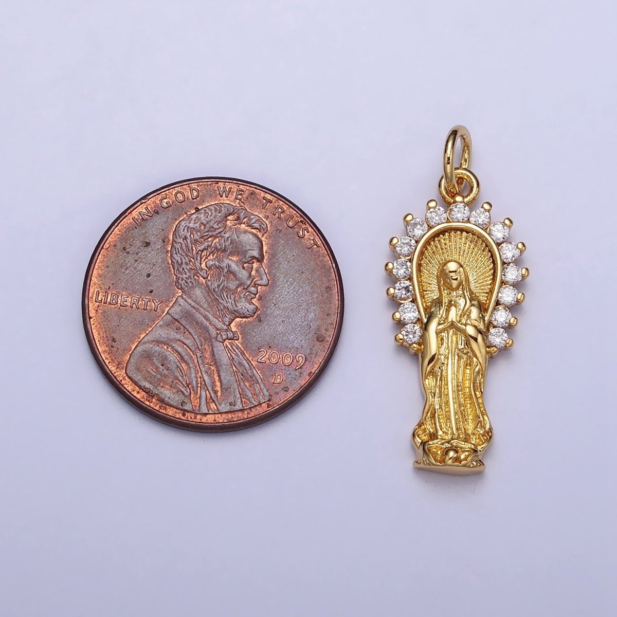 16K Gold plated Mother Mary Lady Guadalupe CZ Outline Charm in Gold & Silver | AC1280 AC1281 - DLUXCA