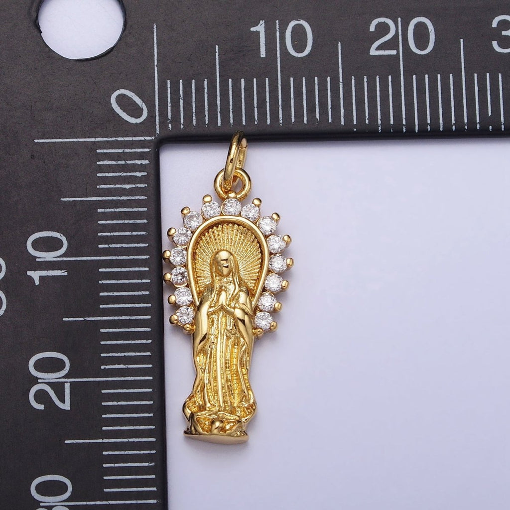 16K Gold plated Mother Mary Lady Guadalupe CZ Outline Charm in Gold & Silver | AC1280 AC1281 - DLUXCA