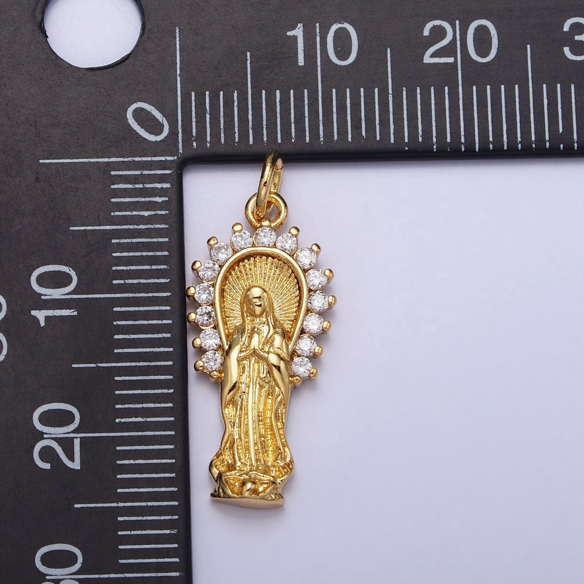 16K Gold plated Mother Mary Lady Guadalupe CZ Outline Charm in Gold & Silver | AC1280 AC1281 - DLUXCA