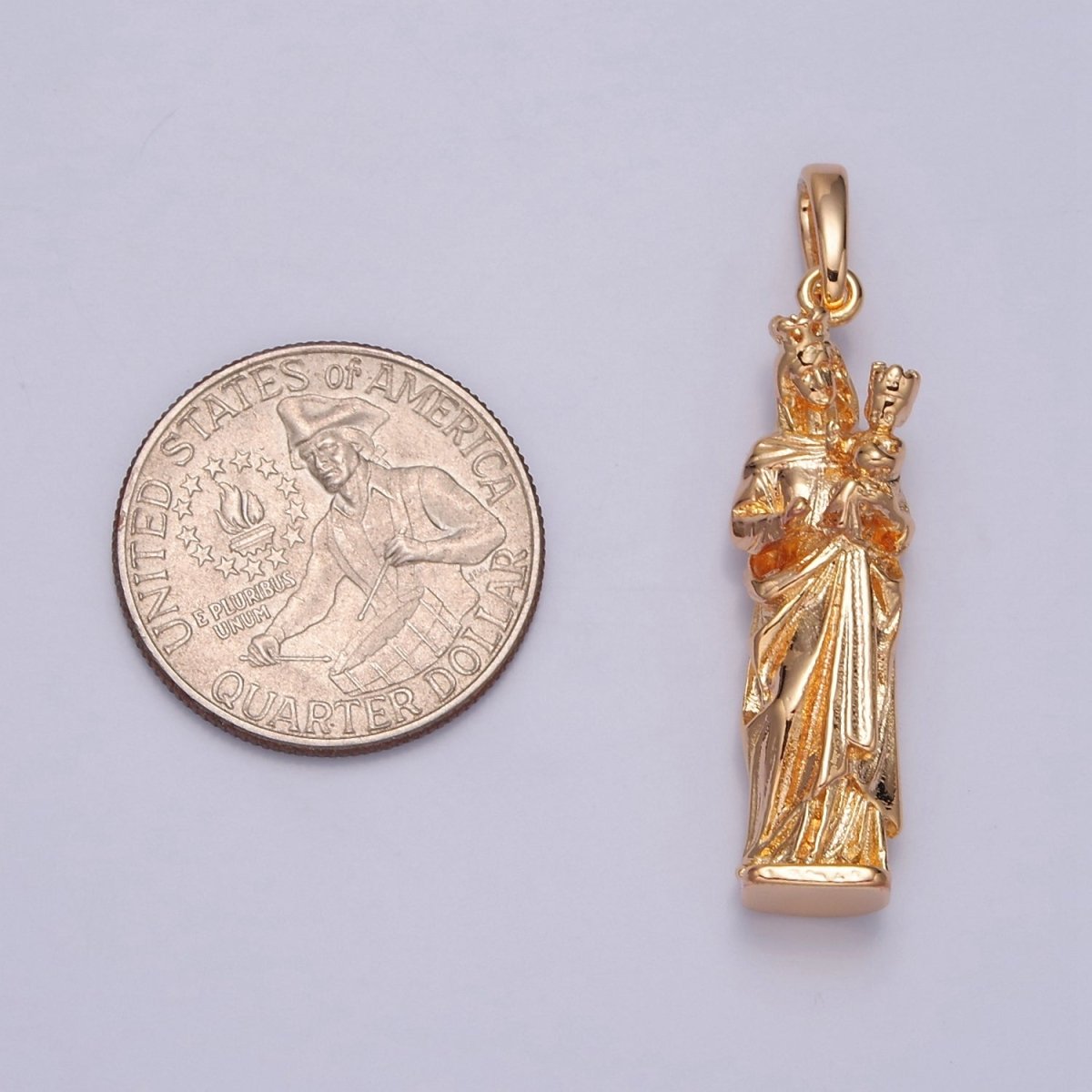 16K Gold plated Mother Mary with Baby Jesus Charm, Religious Catholic Pendant For DIY Jewelry Making I-070 - DLUXCA
