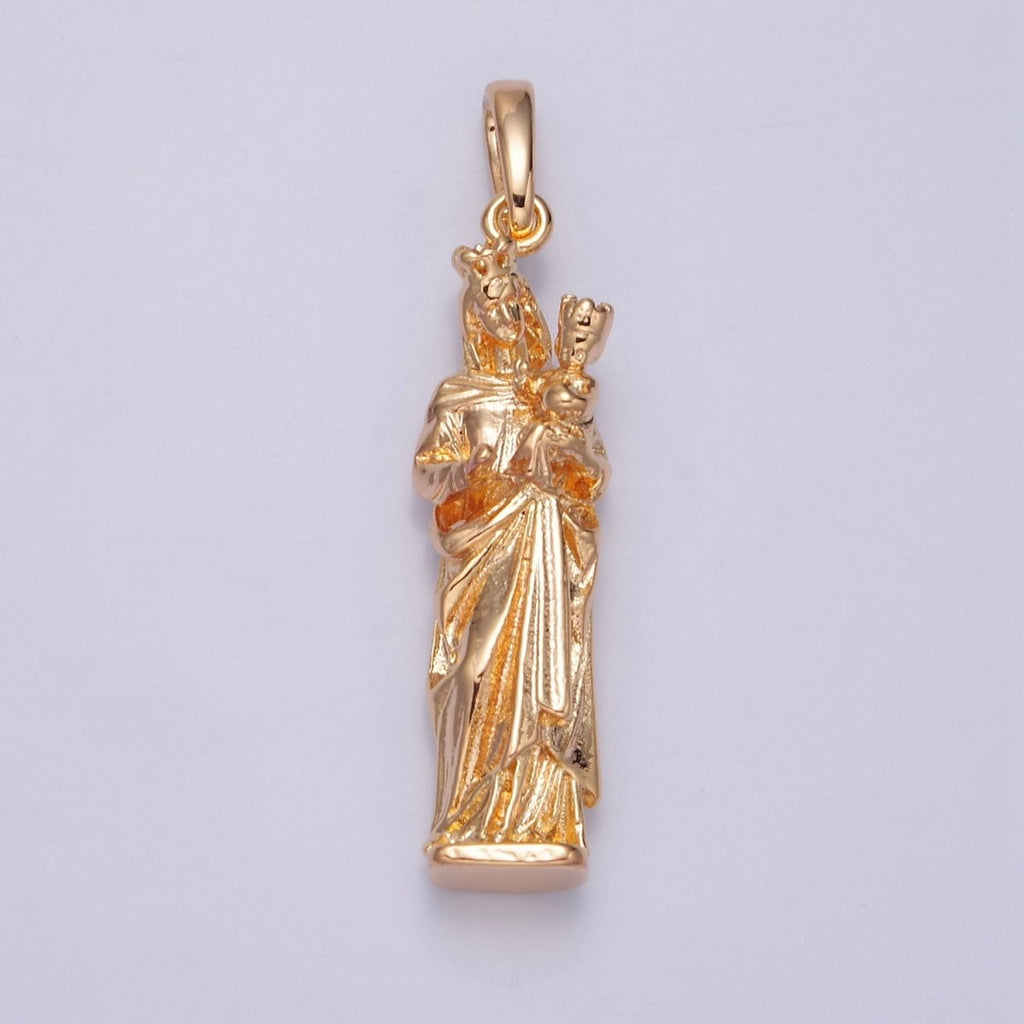 16K Gold plated Mother Mary with Baby Jesus Charm, Religious Catholic Pendant For DIY Jewelry Making I-070 - DLUXCA