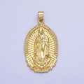 16K Gold plated Mother Virgin Mary Line Textured Micro Paved CZ Religious Pendant | AA226 - DLUXCA