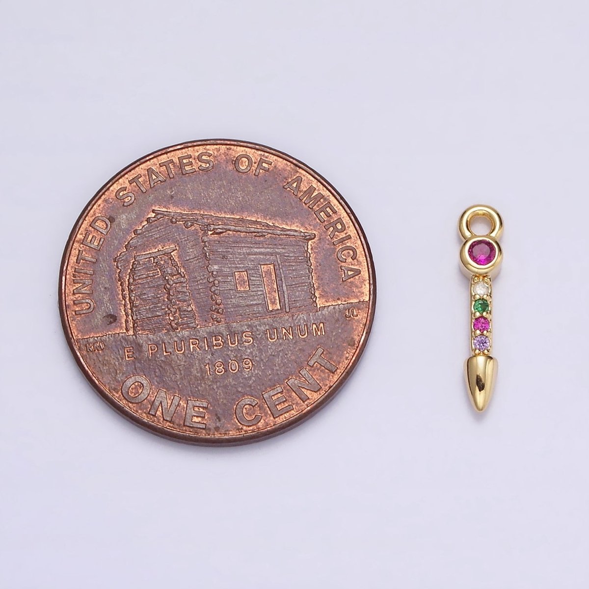 16K Gold plated Multicolor CZ Micro Paved Arrow Spear Add-On Charm | N952 - DLUXCA