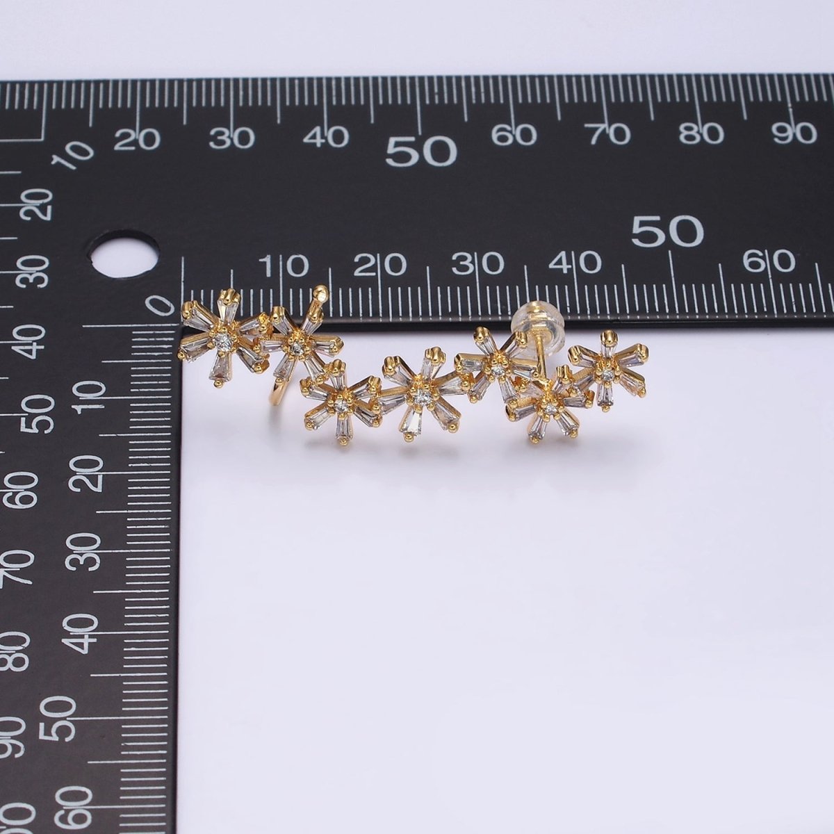 16K Gold plated Multiple Flower Baguette Ear Crawler Cuff Stud Earrings in Gold & Silver | AI017 AI018