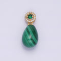16K Gold plated Natural Gemstone Malachite Drop Micro Paved CZ Green Round Bail | AA614 - DLUXCA