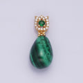 16K Gold plated Natural Gemstone Malachite Drop Micro Paved CZ Tulip Flower Bail | AA615 - DLUXCA