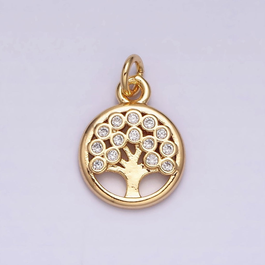 16K Gold plated Natural Tree CZ 10mm Open Round Charm in Gold & Silver | AC1071 AC1072