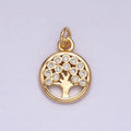 16K Gold plated Natural Tree CZ 10mm Open Round Charm in Gold & Silver | AC1071 AC1072