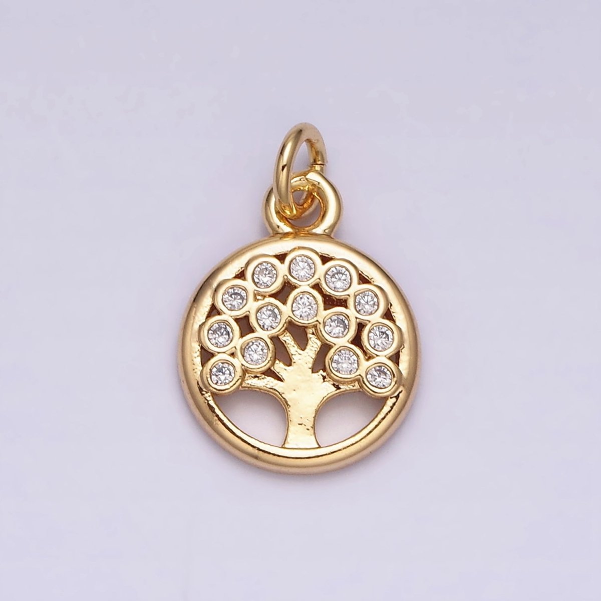 16K Gold plated Natural Tree CZ 10mm Open Round Charm in Gold & Silver | AC1071 AC1072