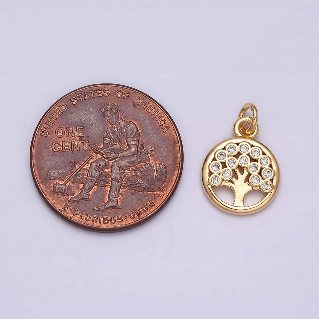 16K Gold plated Natural Tree CZ 10mm Open Round Charm in Gold & Silver | AC1071 AC1072