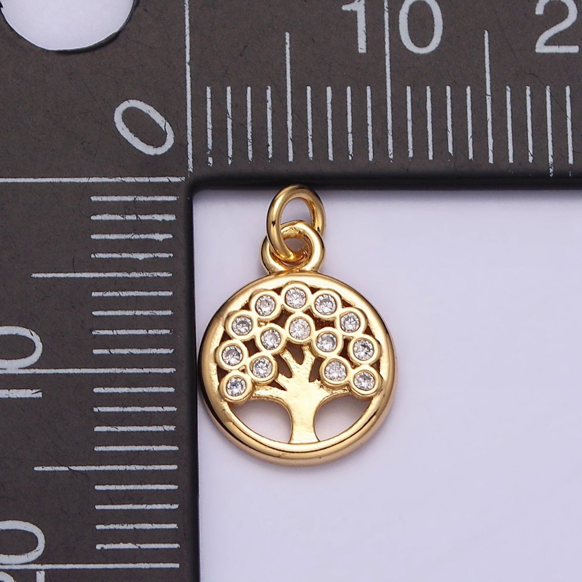 16K Gold plated Natural Tree CZ 10mm Open Round Charm in Gold & Silver | AC1071 AC1072