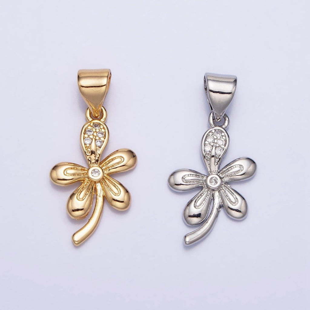 16K Gold plated Nature Daisy Flower CZ Petal Micro Paved Pendant in Gold & Silver | AA390 AA391