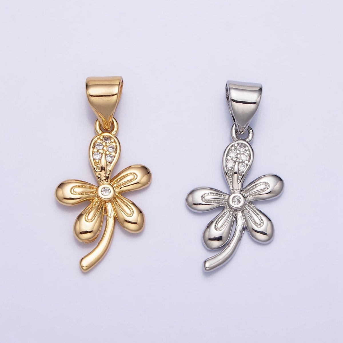 16K Gold plated Nature Daisy Flower CZ Petal Micro Paved Pendant in Gold & Silver | AA390 AA391