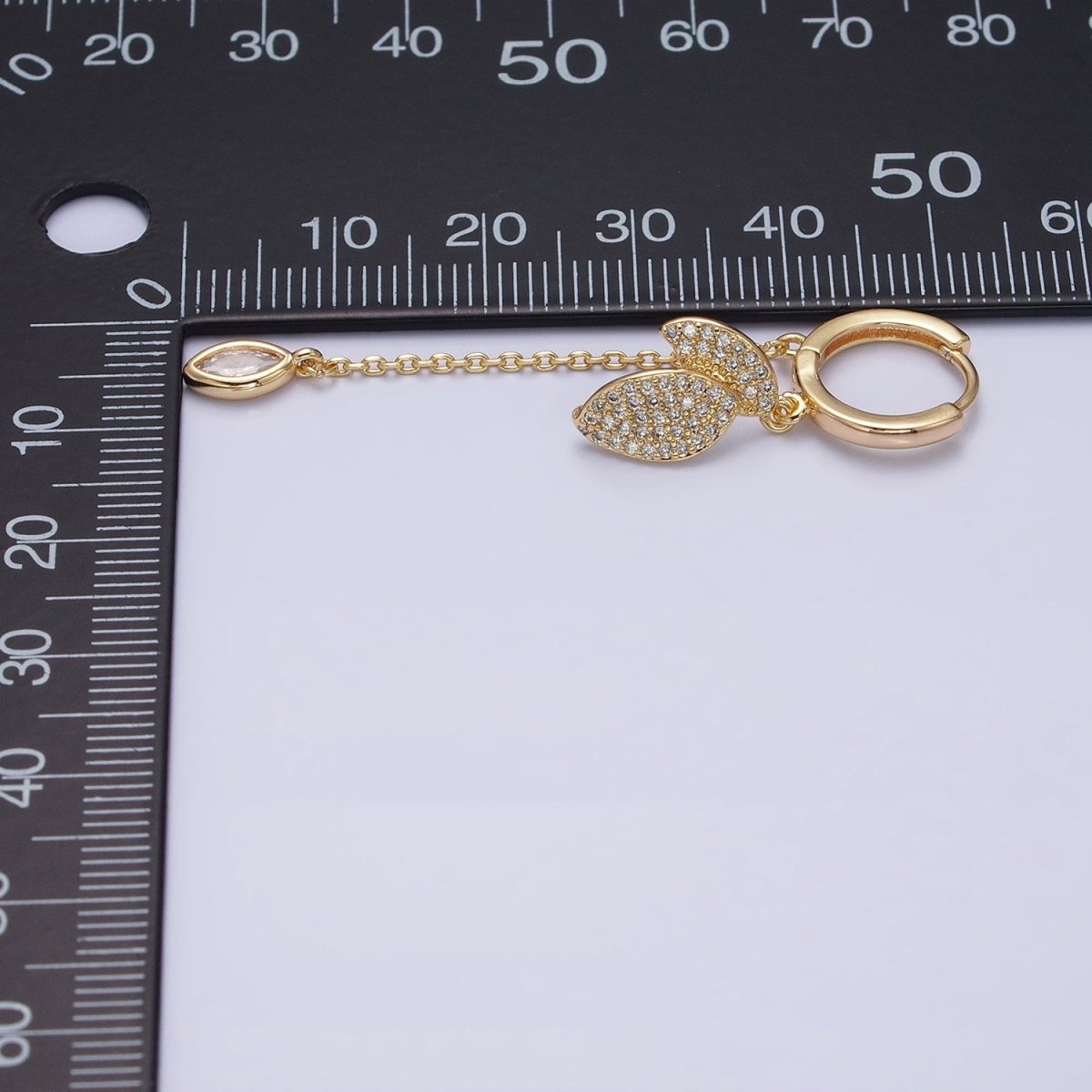 16K Gold plated Nature Leaf Clear Marquise Cable Drop Huggie Earrings in Gold & Silver | AD863 AD864