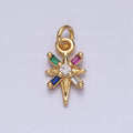 16K Gold plated North Star Celestial Multicolor, Clear Baguette CZ Charm in Gold & Silver | AC1296 AC1297
