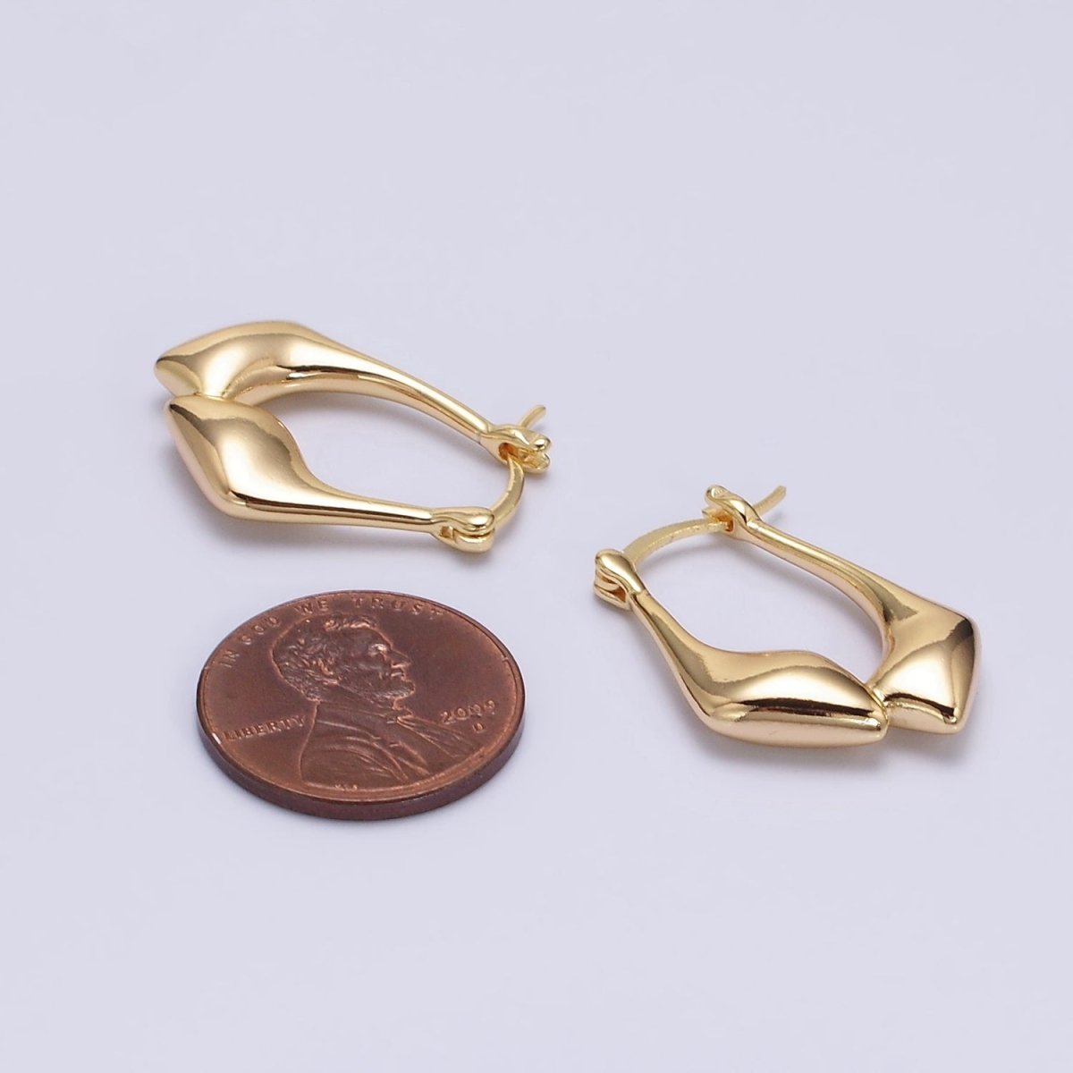 16K Gold plated Oblong Chubby Double Abstract Band French Lock Latch Earrings | AE575 - DLUXCA