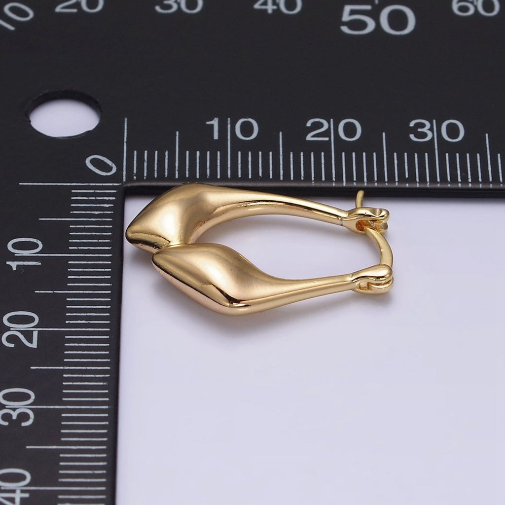 16K Gold plated Oblong Chubby Double Abstract Band French Lock Latch Earrings | AE575 - DLUXCA