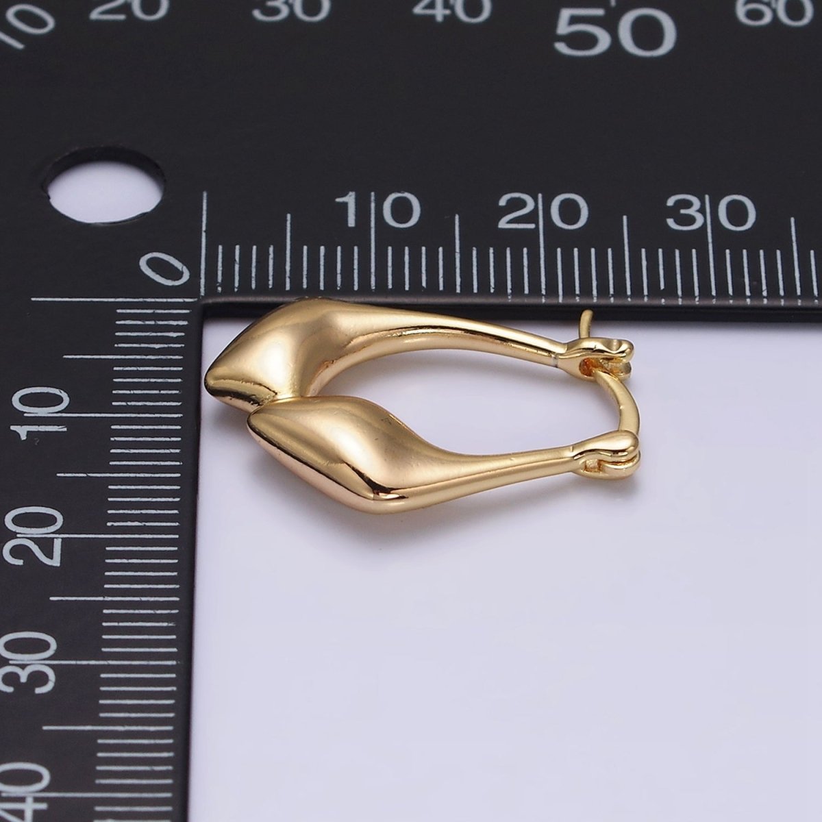 16K Gold plated Oblong Chubby Double Abstract Band French Lock Latch Earrings | AE575 - DLUXCA