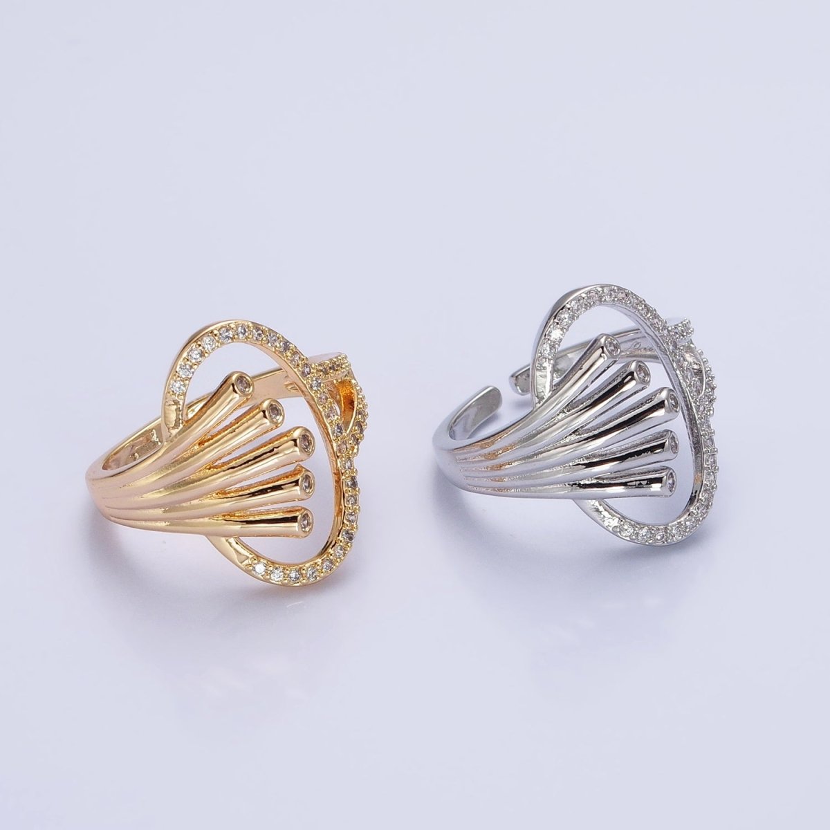 16K Gold plated Oblong Oval Micro Paved Multiple Band Ring in Gold & Silver | O-1922 O-1923