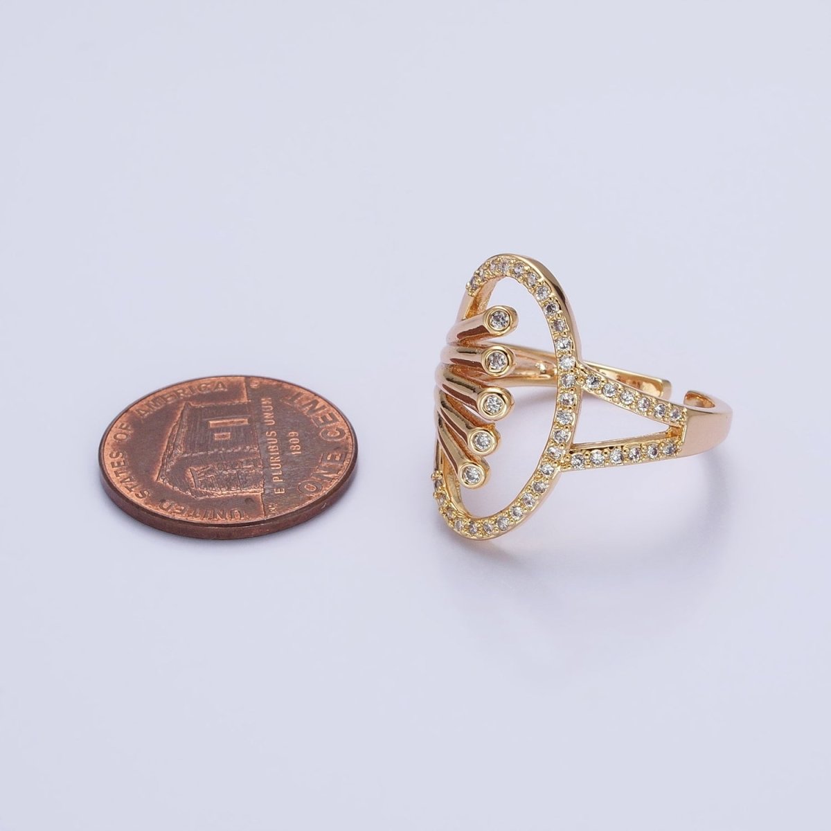 16K Gold plated Oblong Oval Micro Paved Multiple Band Ring in Gold & Silver | O-1922 O-1923