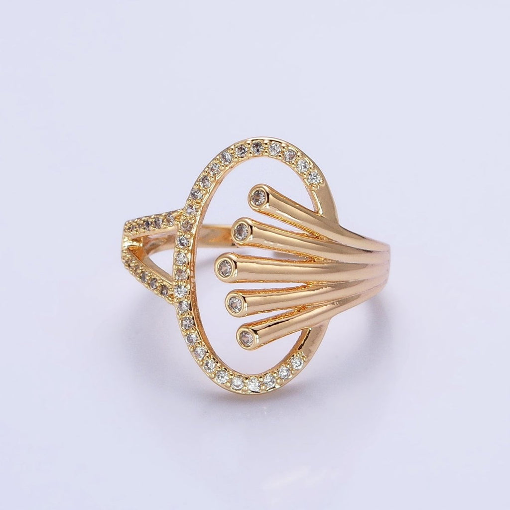 16K Gold plated Oblong Oval Micro Paved Multiple Band Ring in Gold & Silver | O-1922 O-1923