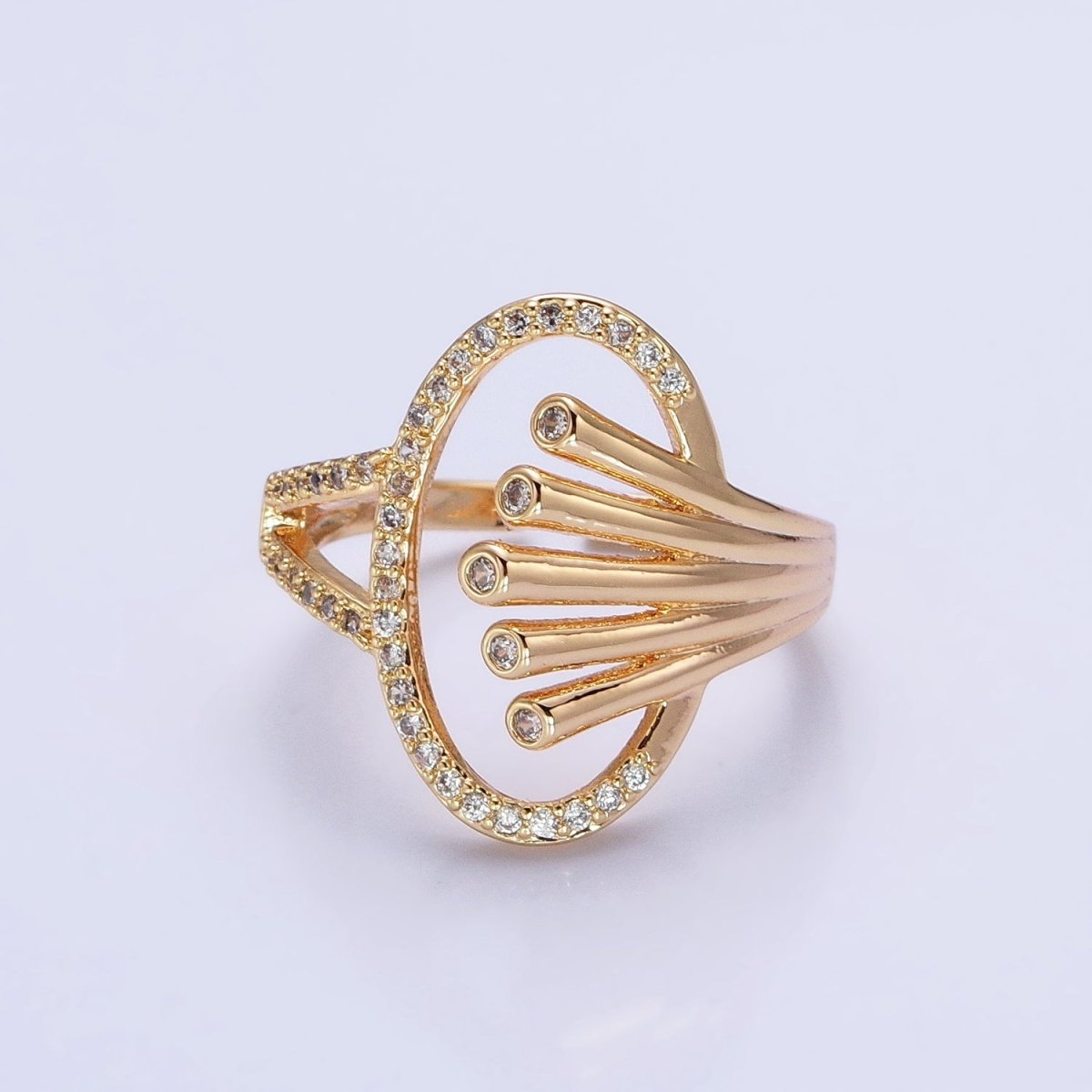 16K Gold plated Oblong Oval Micro Paved Multiple Band Ring in Gold & Silver | O-1922 O-1923