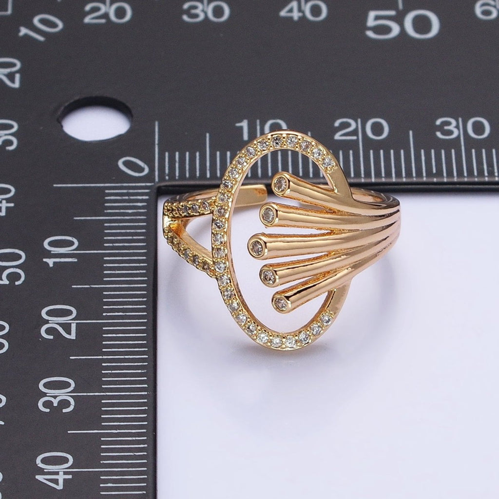 16K Gold plated Oblong Oval Micro Paved Multiple Band Ring in Gold & Silver | O-1922 O-1923