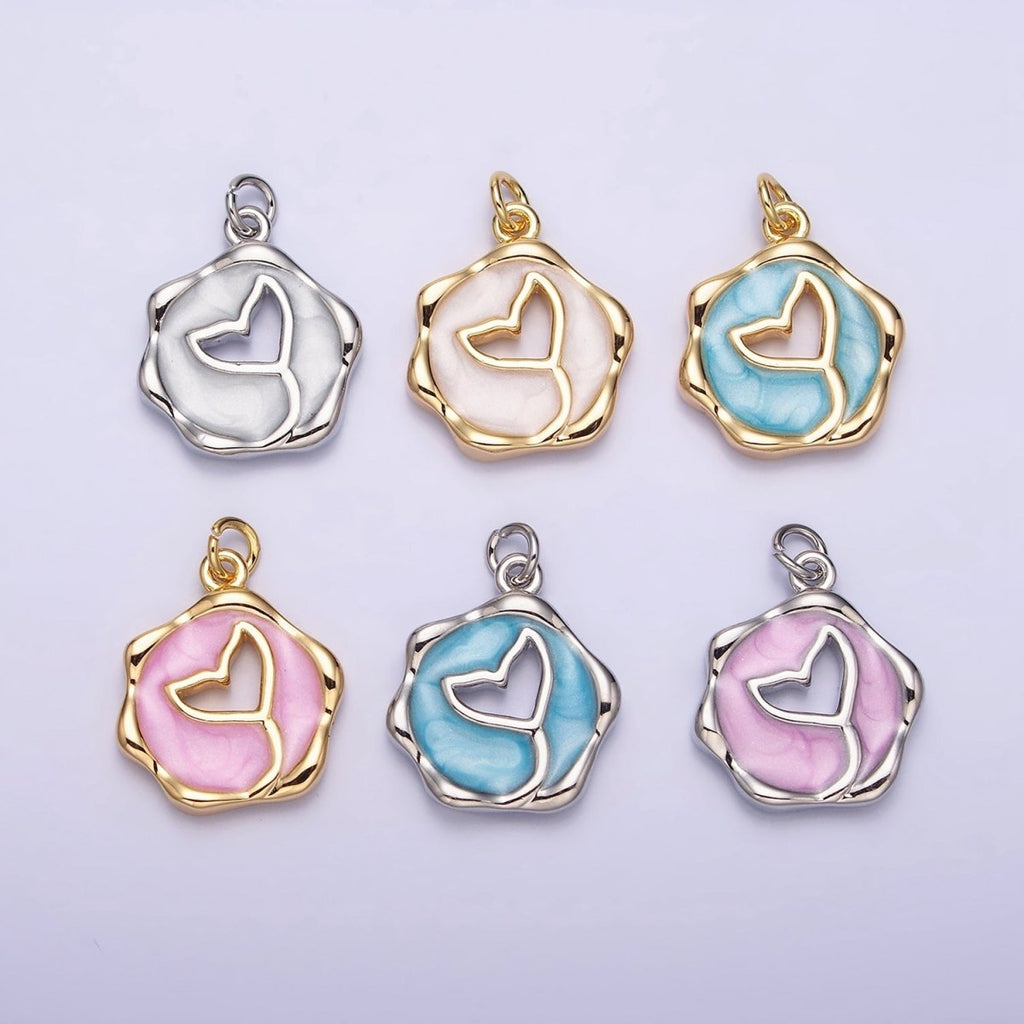 16K Gold plated Ocean Whale Tail White, Pink, Blue Sparkly Enamel Stamped Charm | AC1093 - AC1098