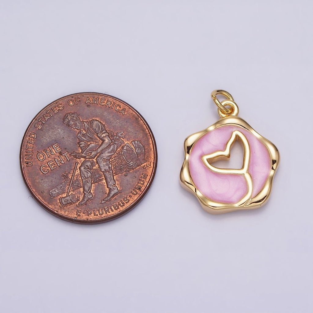 16K Gold plated Ocean Whale Tail White, Pink, Blue Sparkly Enamel Stamped Charm | AC1093 - AC1098