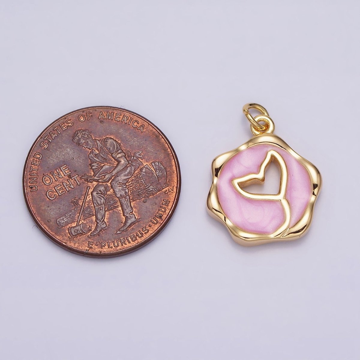 16K Gold plated Ocean Whale Tail White, Pink, Blue Sparkly Enamel Stamped Charm | AC1093 - AC1098