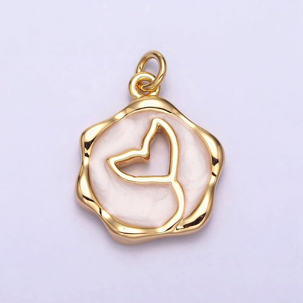 16K Gold plated Ocean Whale Tail White, Pink, Blue Sparkly Enamel Stamped Charm | AC1093 - AC1098