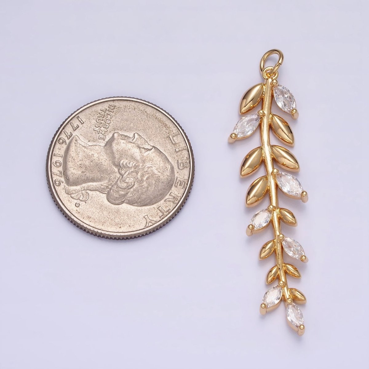 16K Gold plated Olive Leaf Clear Marquise CZ Long Charm in Gold & Silver | AC1201 AC1202