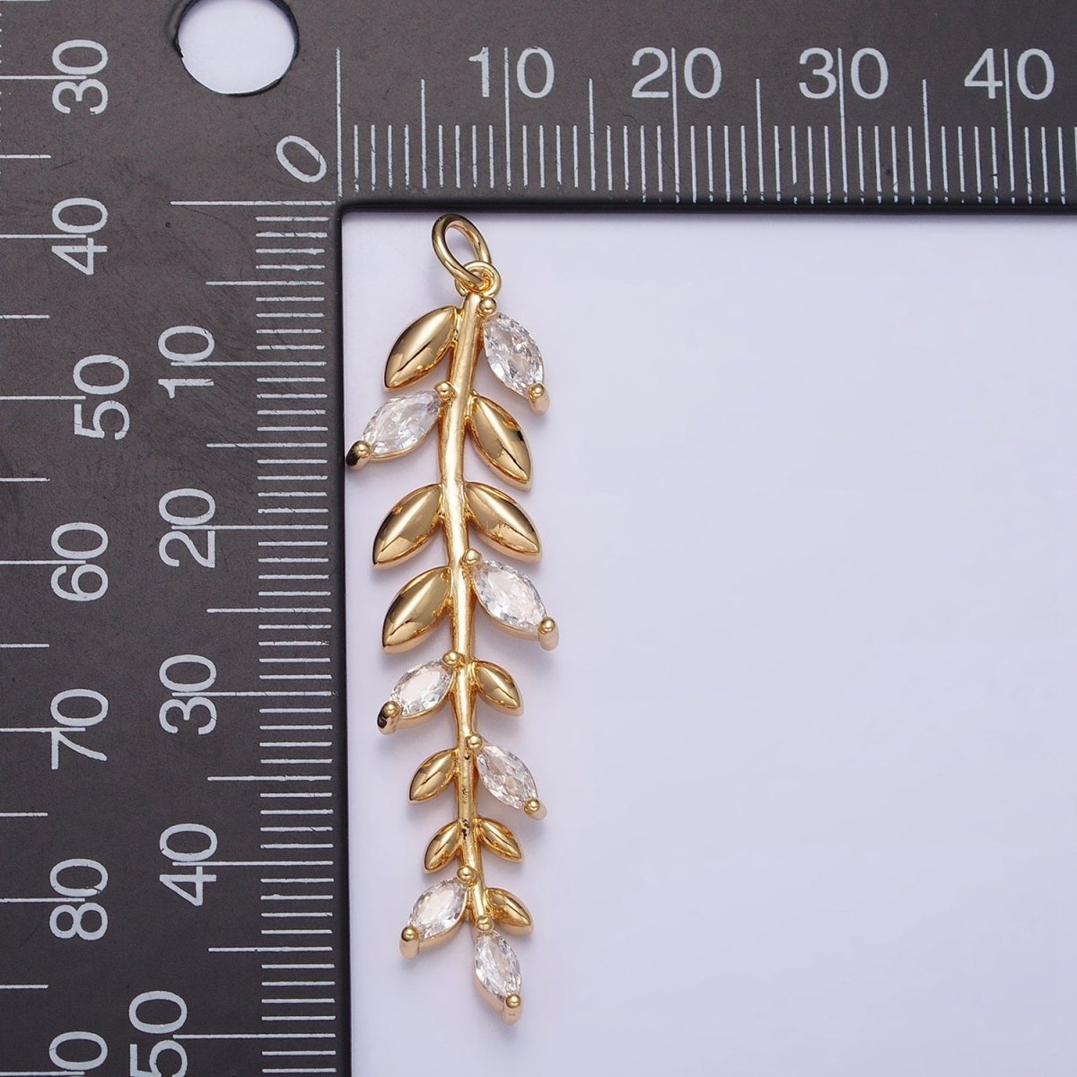 16K Gold plated Olive Leaf Clear Marquise CZ Long Charm in Gold & Silver | AC1201 AC1202