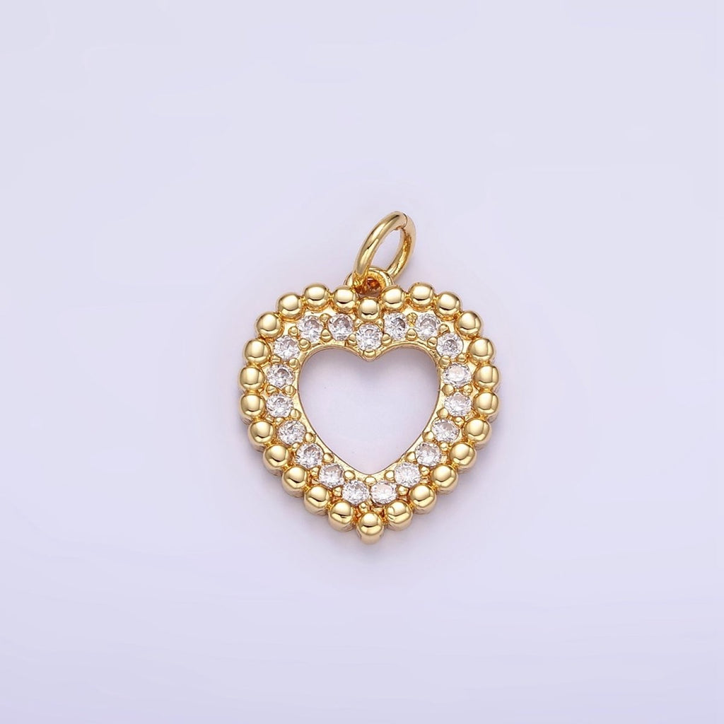 16K Gold plated Open Beaded Micro Paved CZ Heart | C322 - DLUXCA