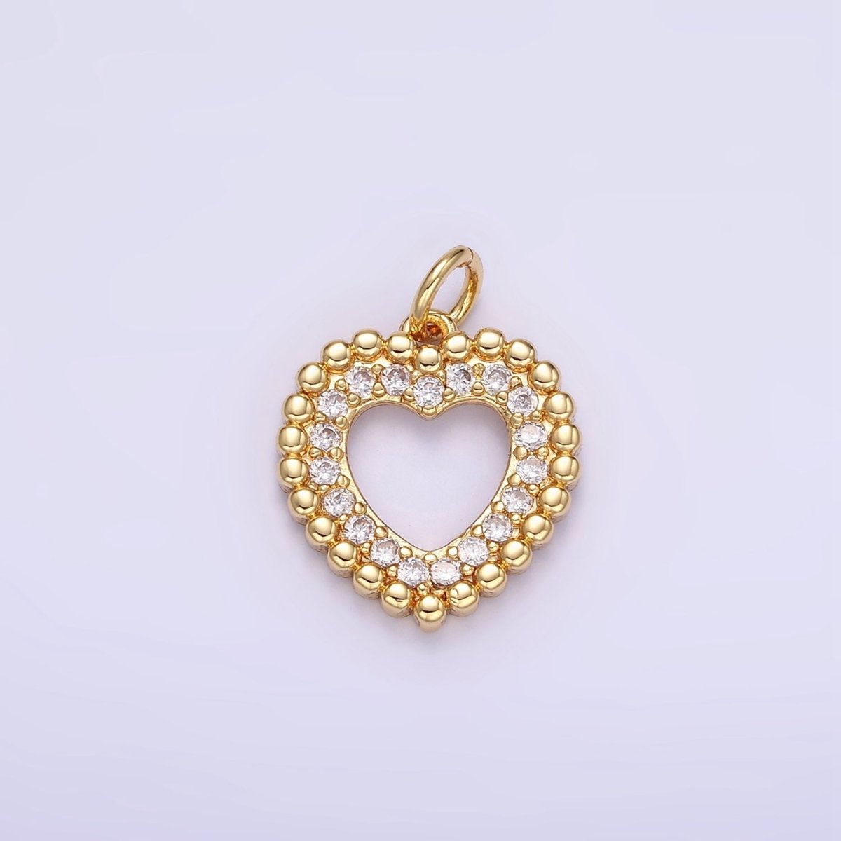 16K Gold plated Open Beaded Micro Paved CZ Heart | C322 - DLUXCA