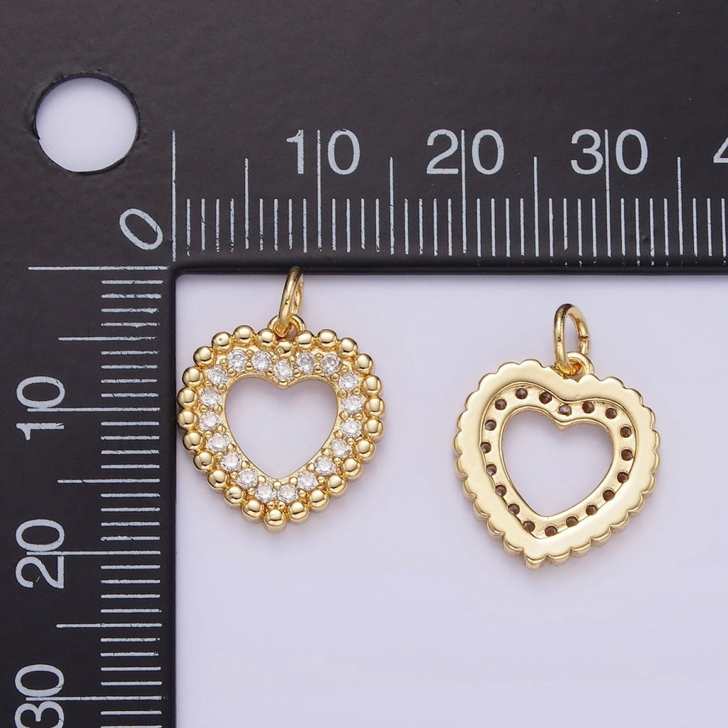 16K Gold plated Open Beaded Micro Paved CZ Heart | C322 - DLUXCA